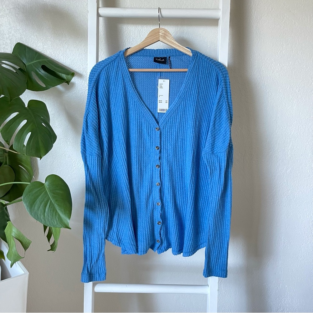 NWT Urban Outfitters Button Down Cardigan Ribbed Blue Small